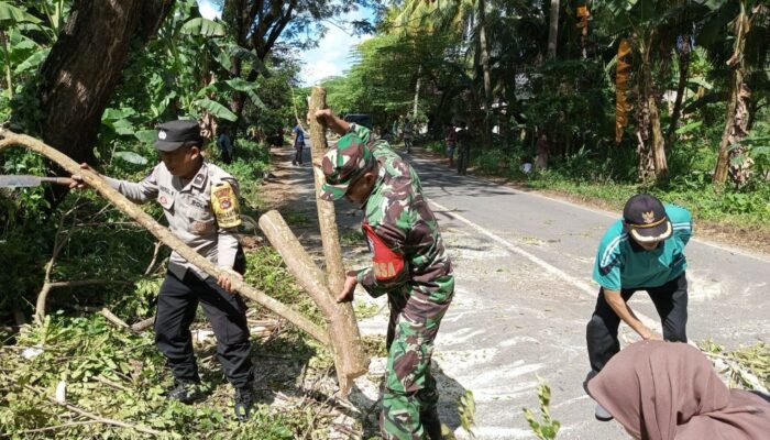 Babinsa, Bhabinkamtibmas dan Warga Sekotong Gotong Royong Bersihkan Jalan